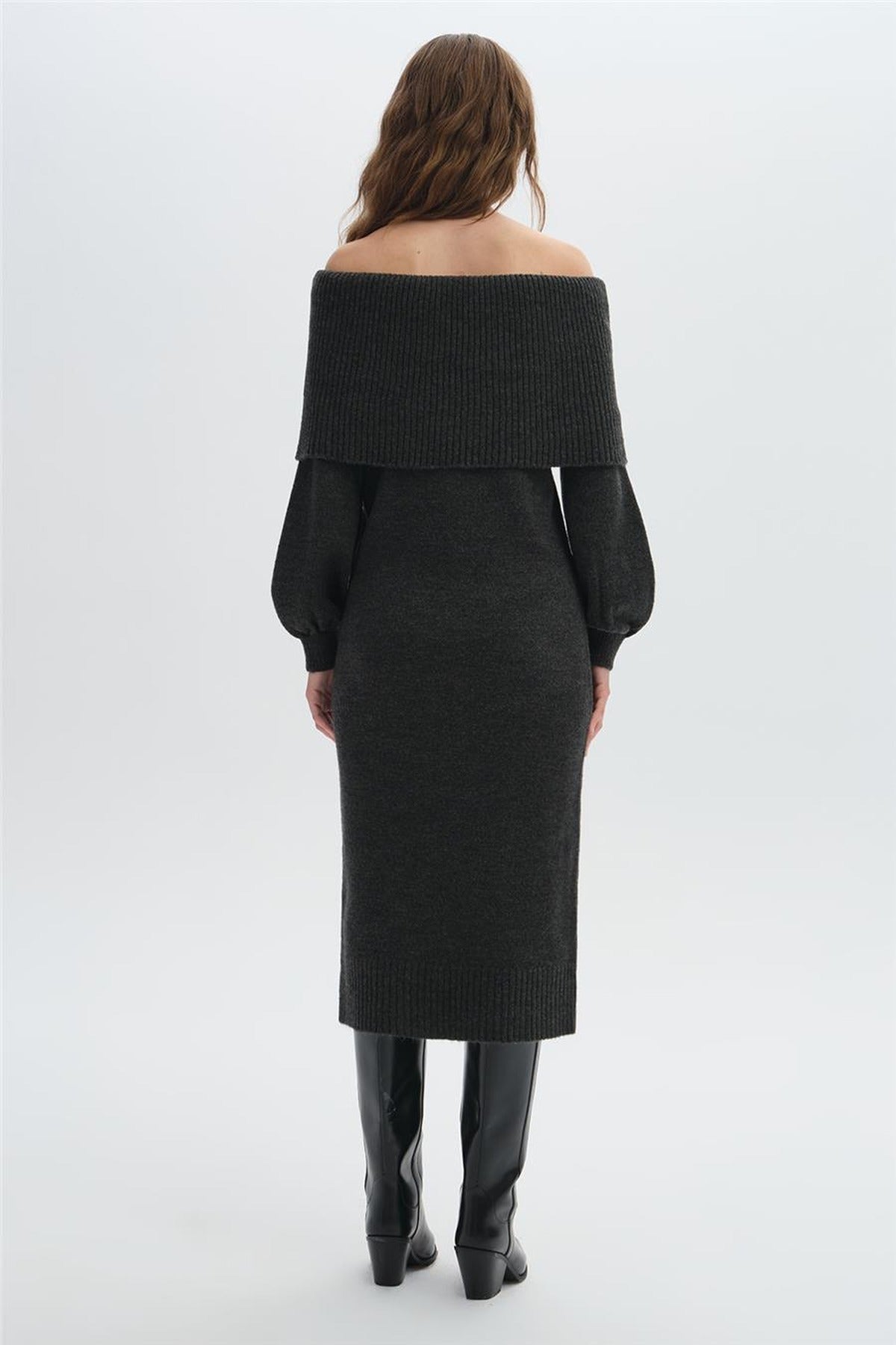 Shawl Collar Long Knit Dress