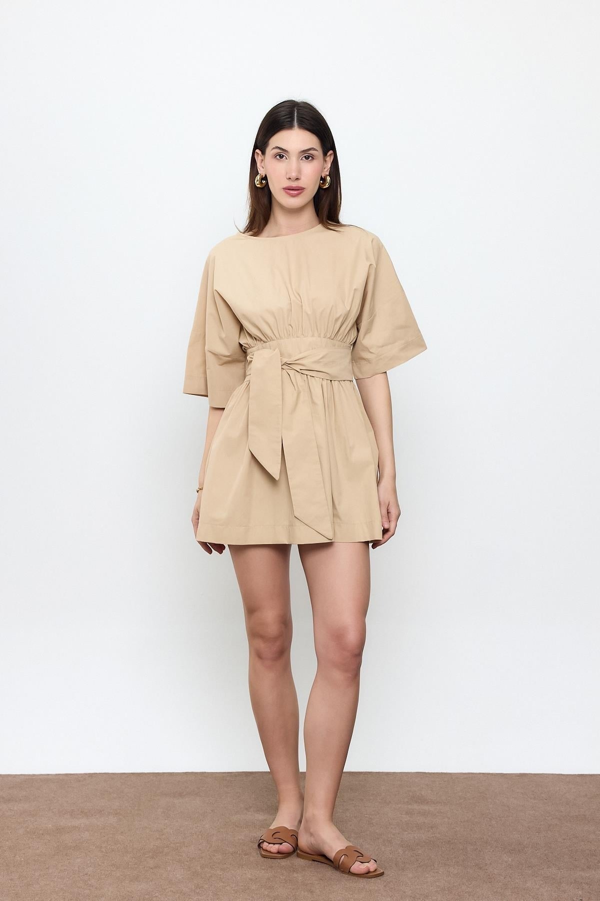 100% Cotton Belted Mini Dress