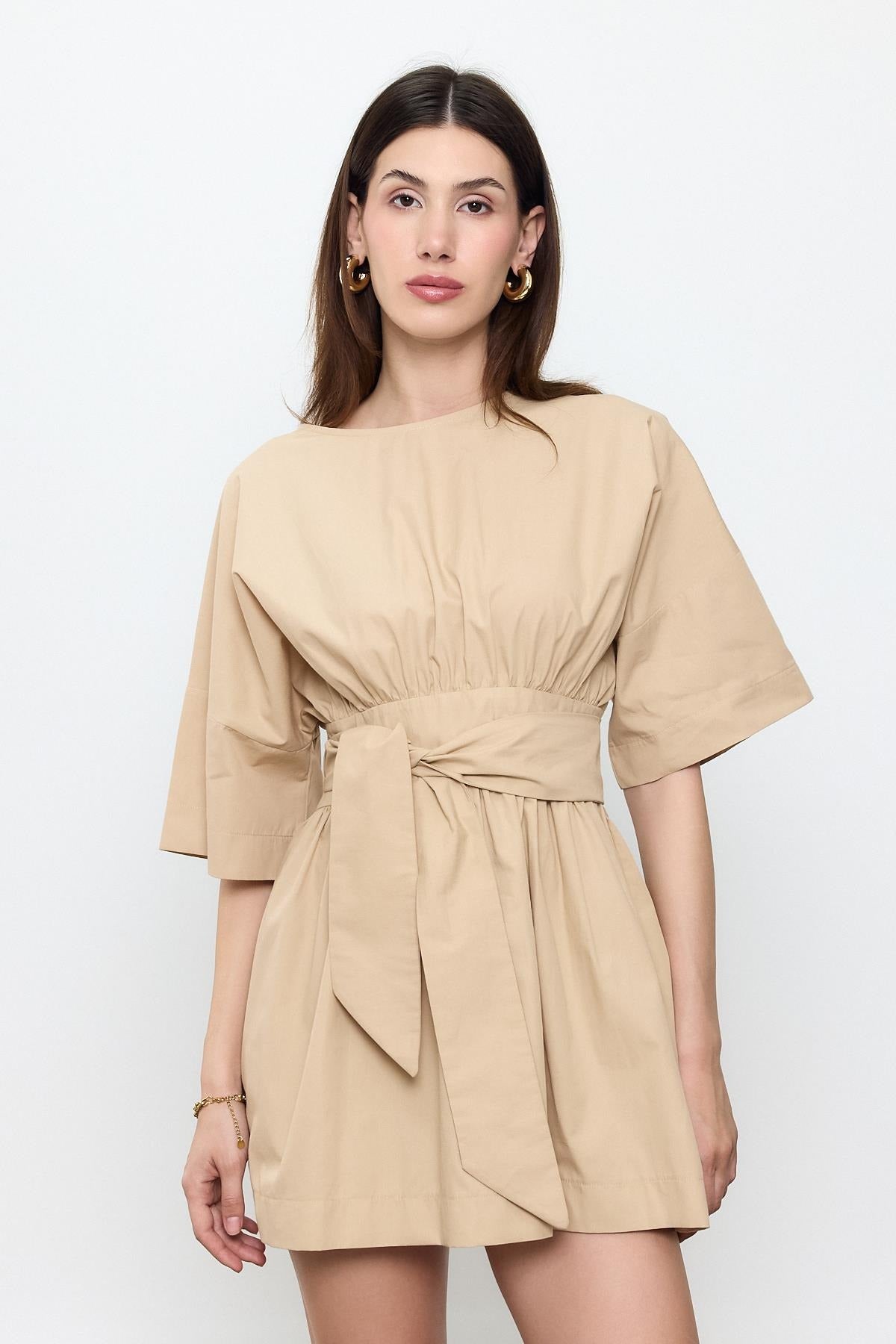 100% Cotton Belted Mini Dress