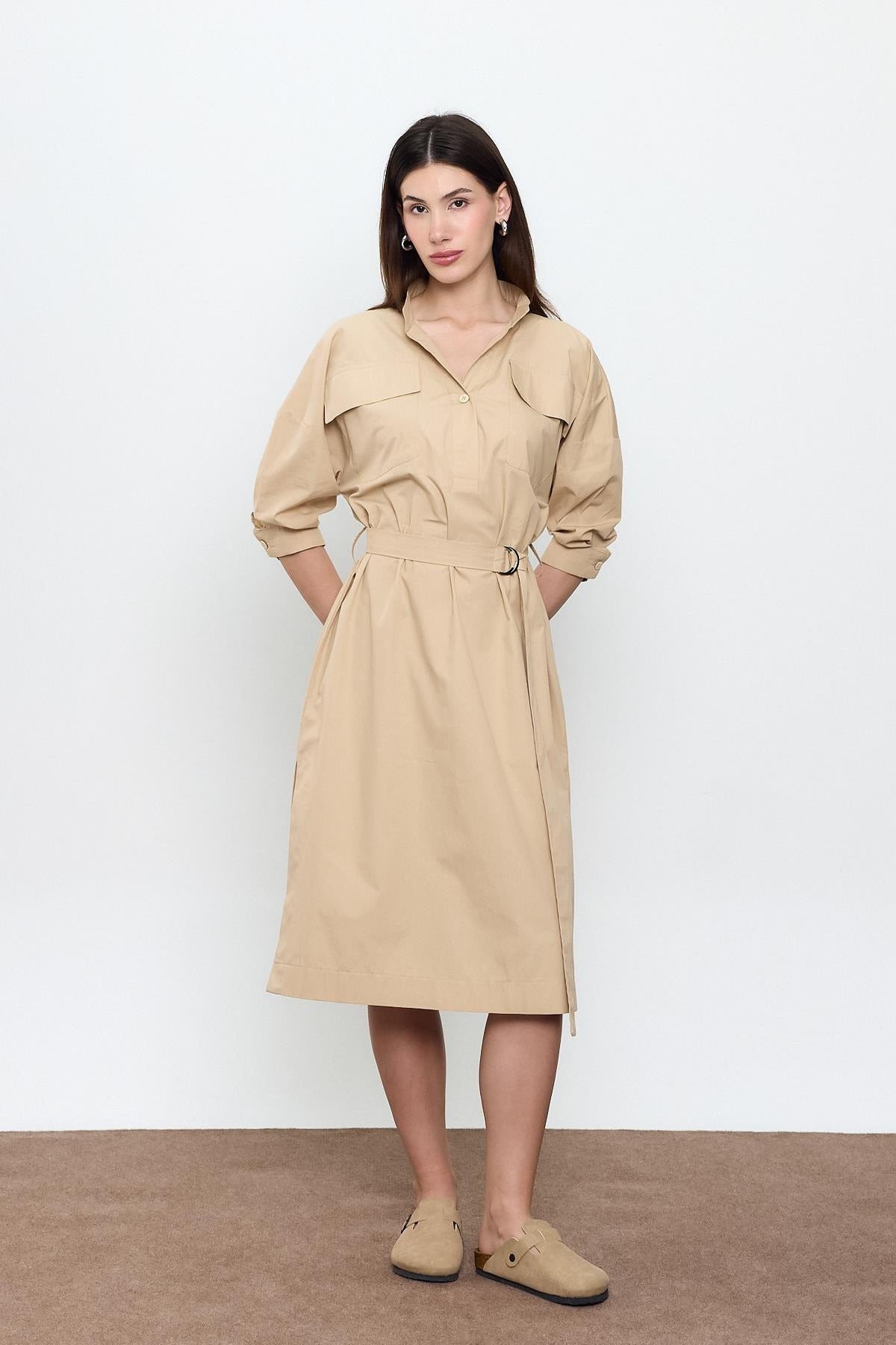 100% Cotton Midi Shirt Dress