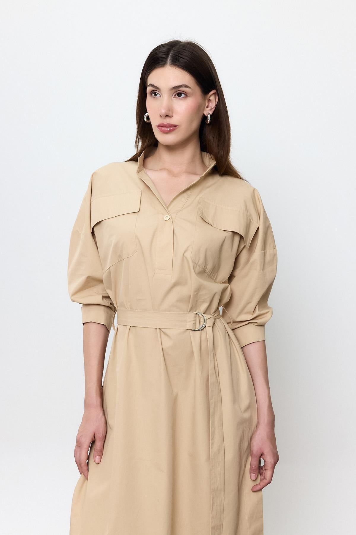 100% Cotton Midi Shirt Dress