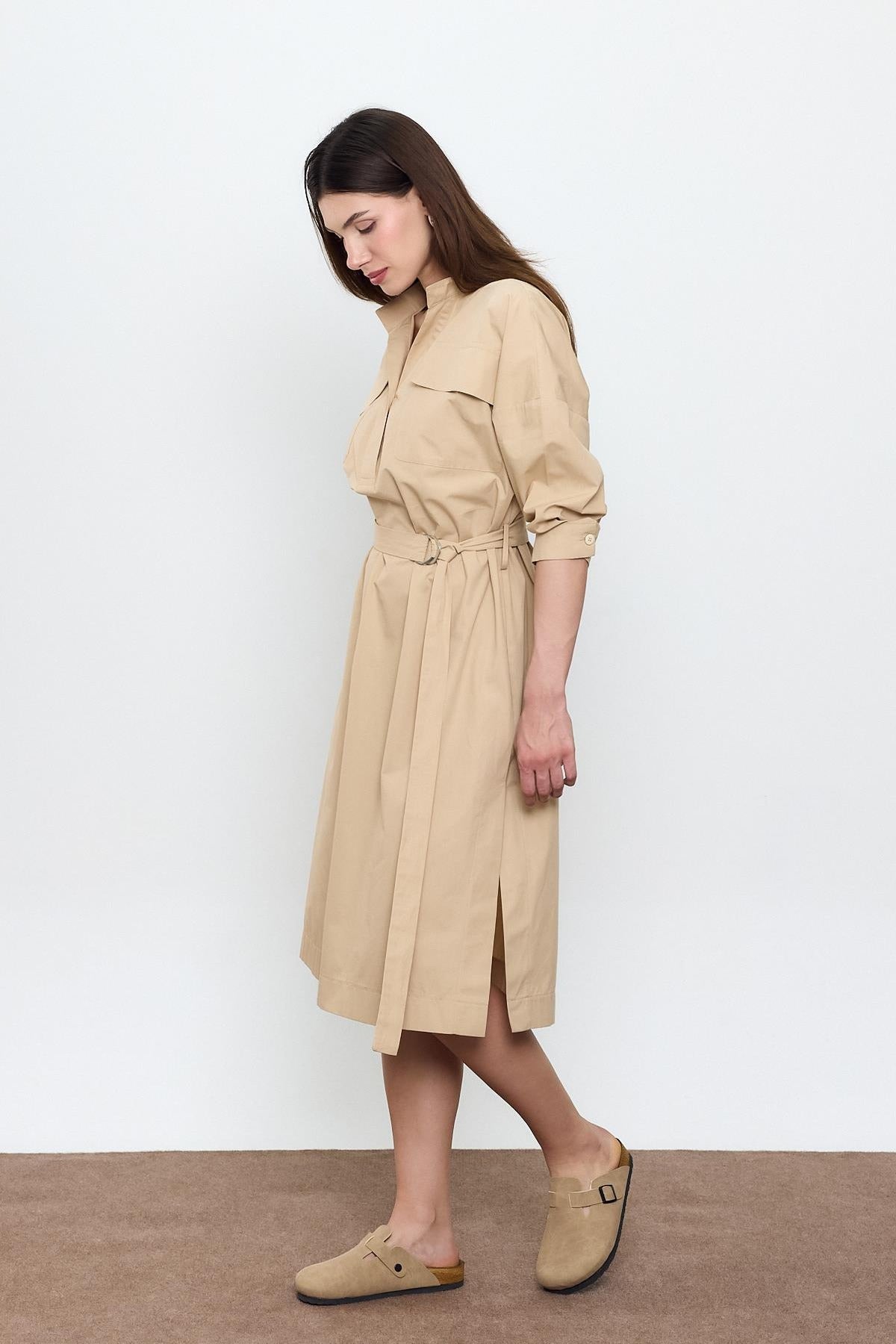 100% Cotton Midi Shirt Dress