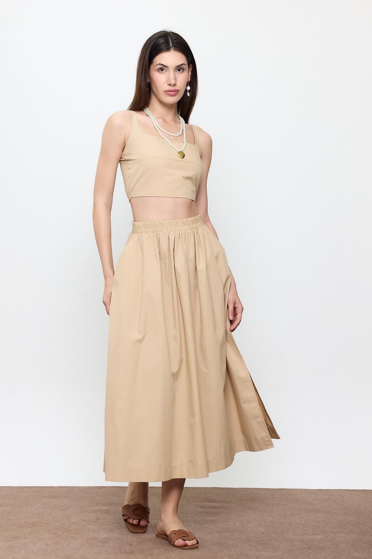 100% Cotton Ruffled Midi Skirt