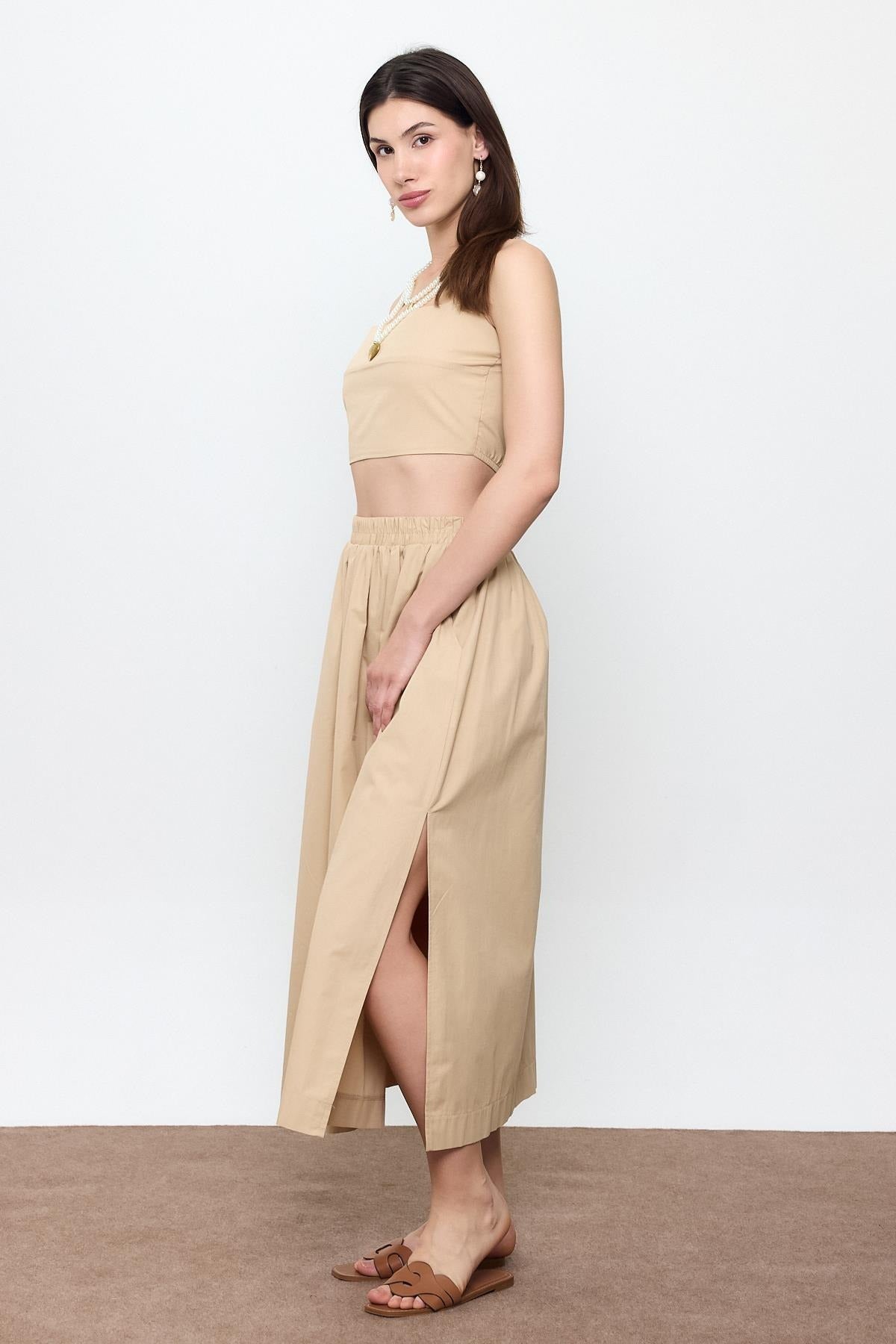 100% Cotton Ruffled Midi Skirt