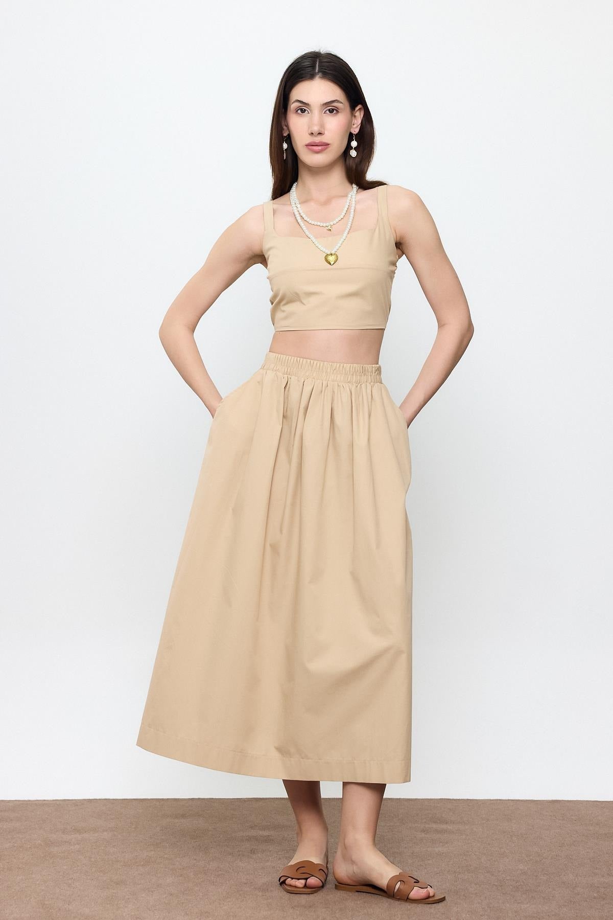 100% Cotton Ruffled Midi Skirt