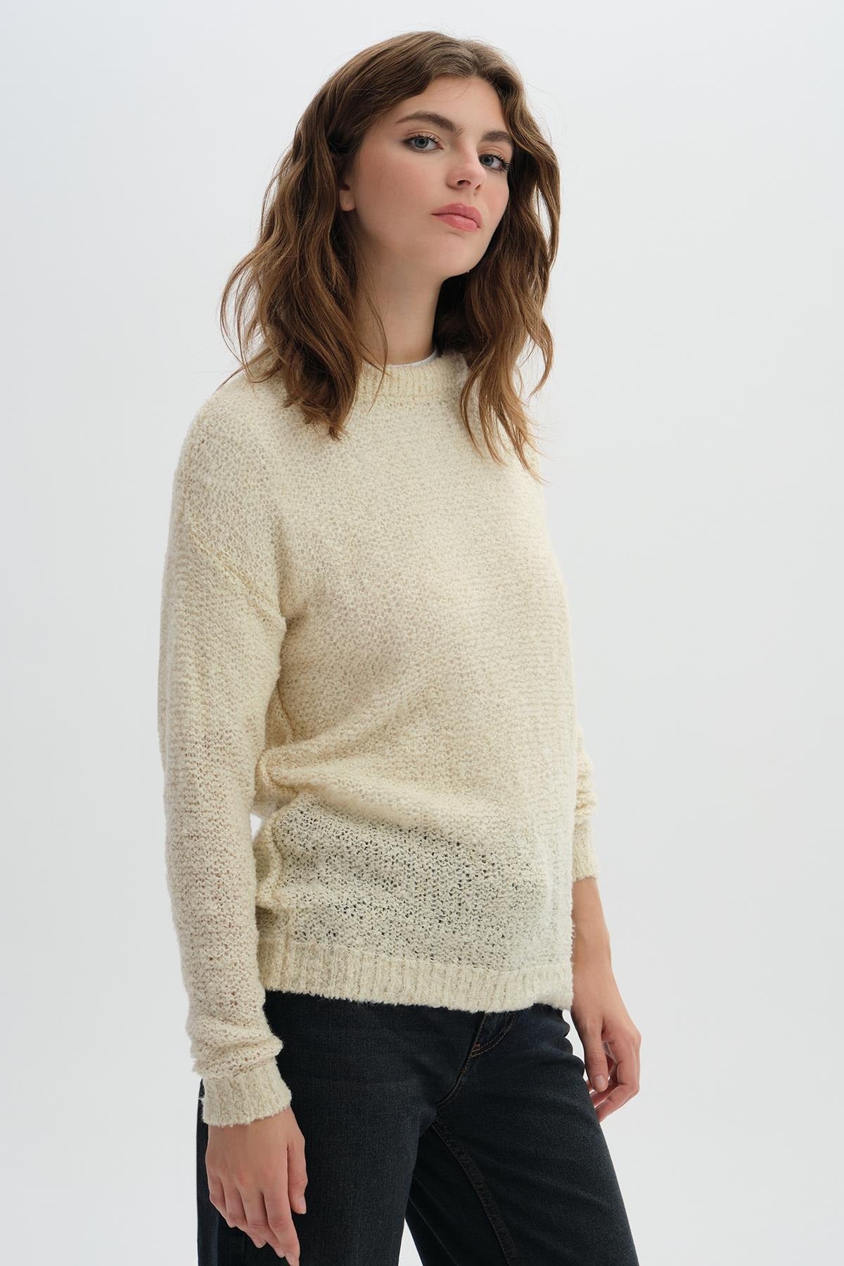 Off-Shoulder Boucle Knit Jumper