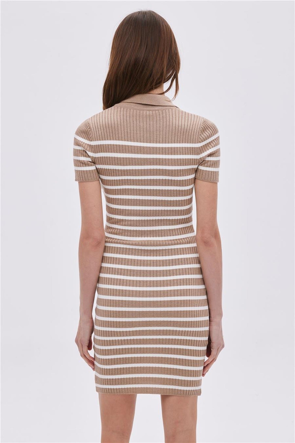 Striped Polo Collar Knit Dress