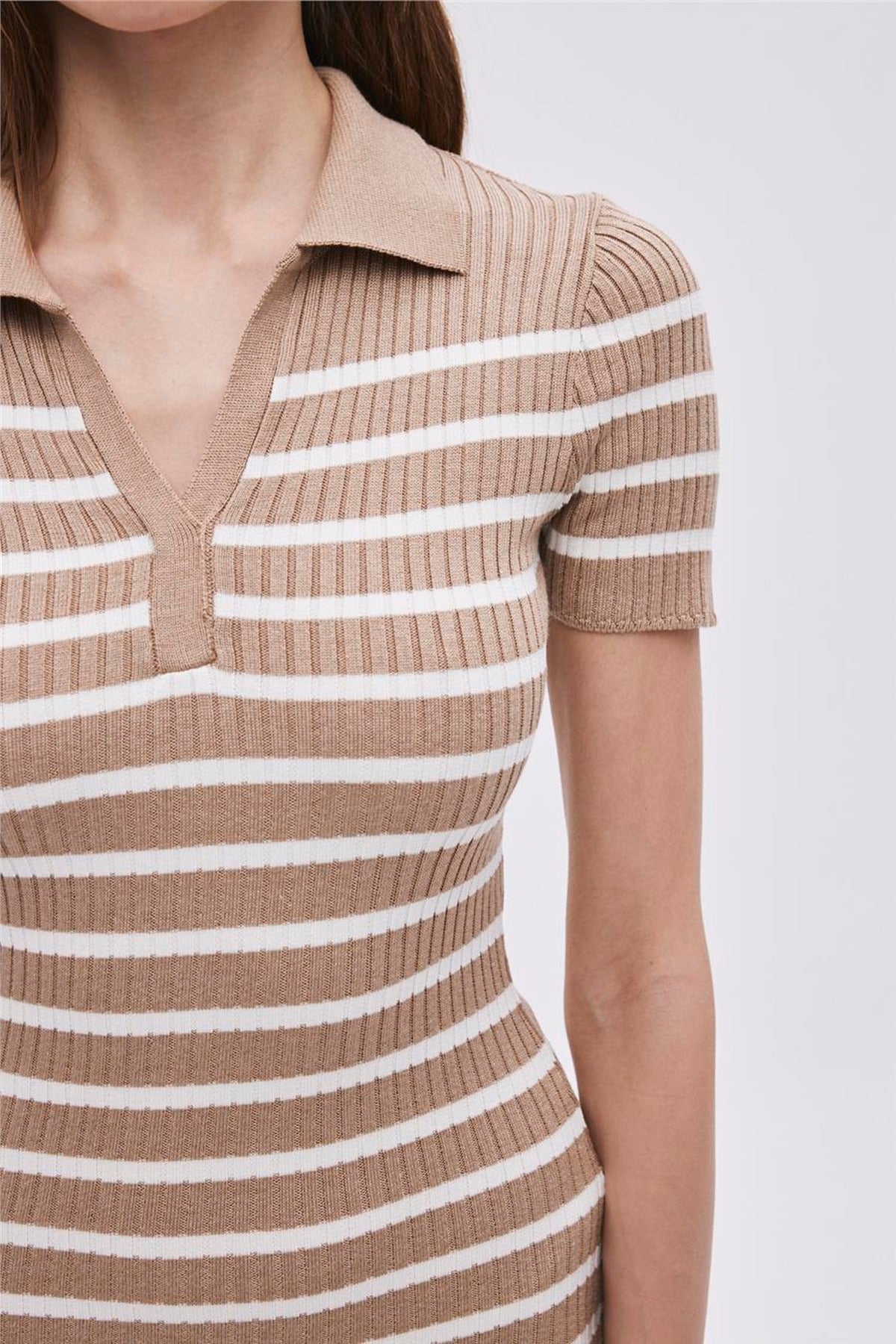 Striped Polo Collar Knit Dress