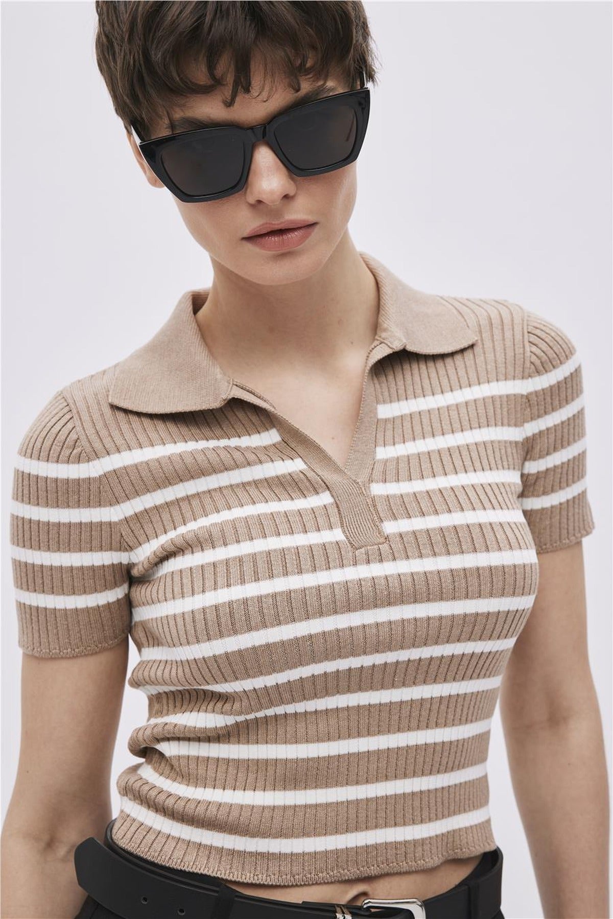 Striped Polo Collar Knit Jumper