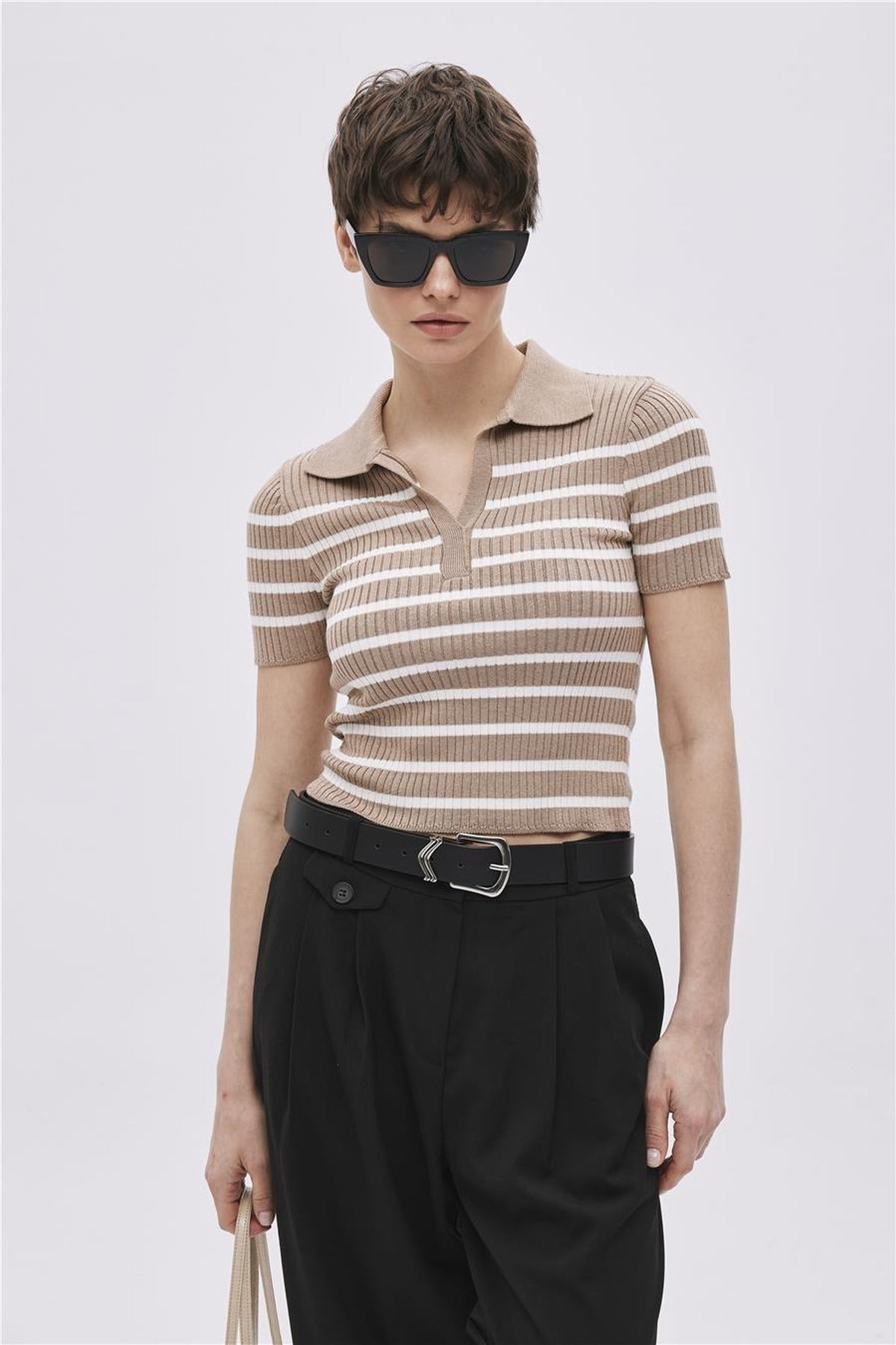 Striped Polo Collar Knit Jumper