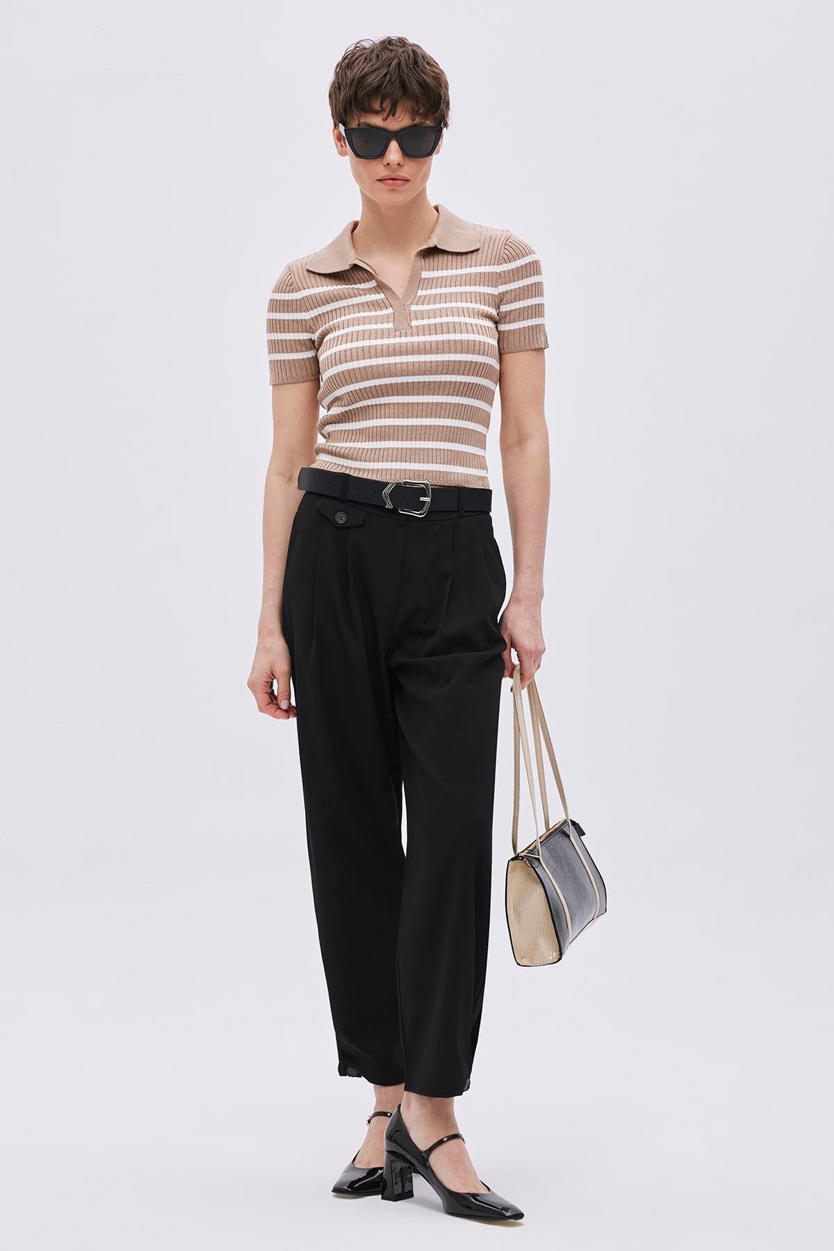 Striped Polo Collar Knit Jumper