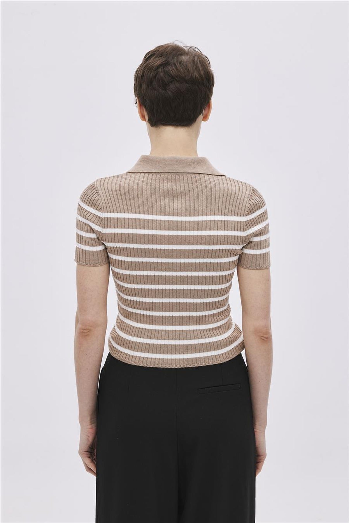 Striped Polo Collar Knit Jumper