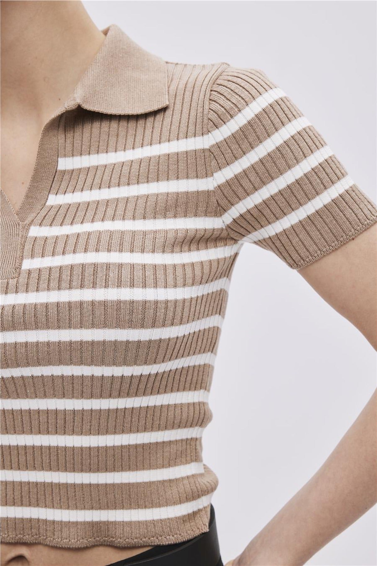 Striped Polo Collar Knit Jumper