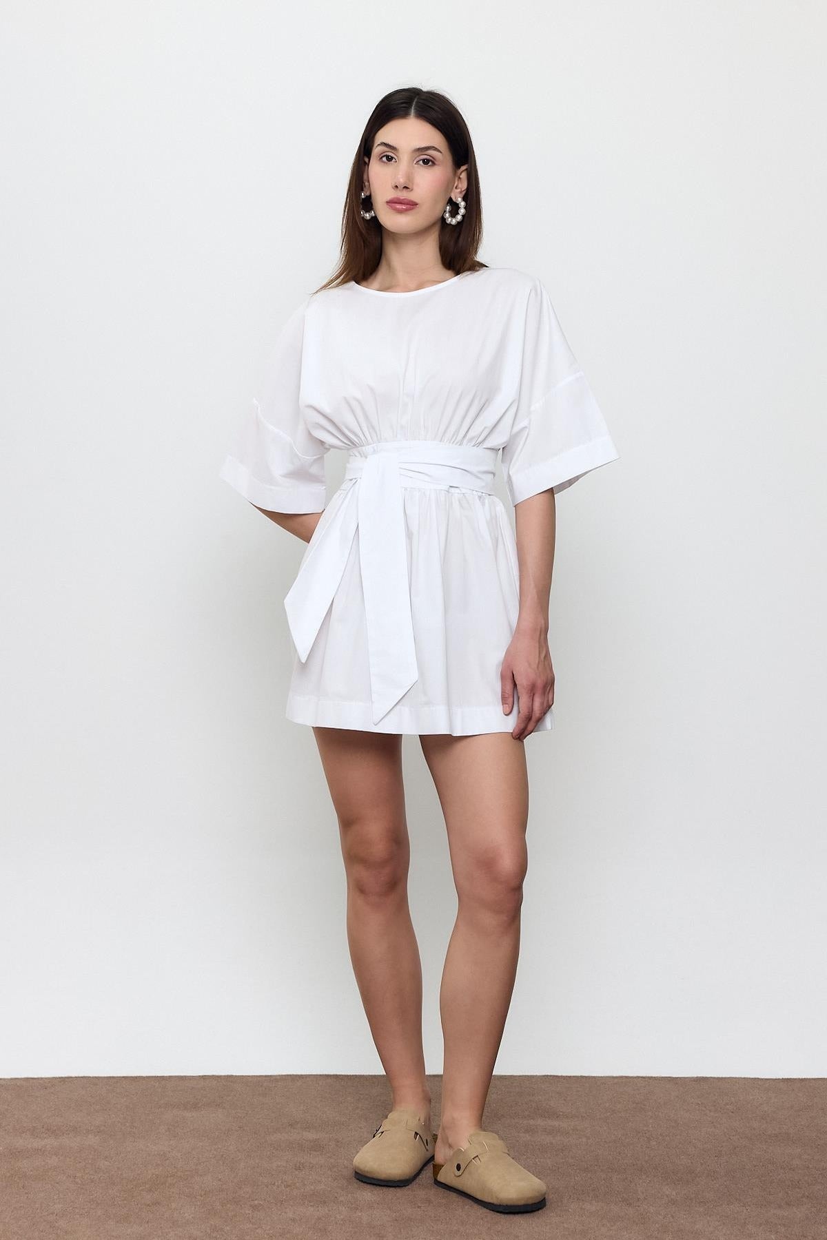 100% Cotton Belted Mini Dress