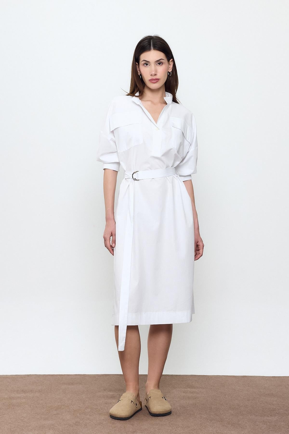100% Cotton Midi Shirt Dress