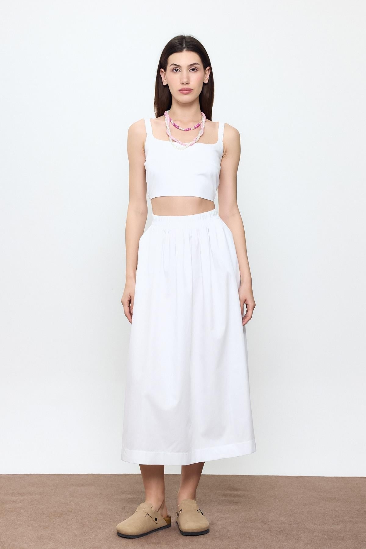 100% Cotton Ruffled Midi Skirt