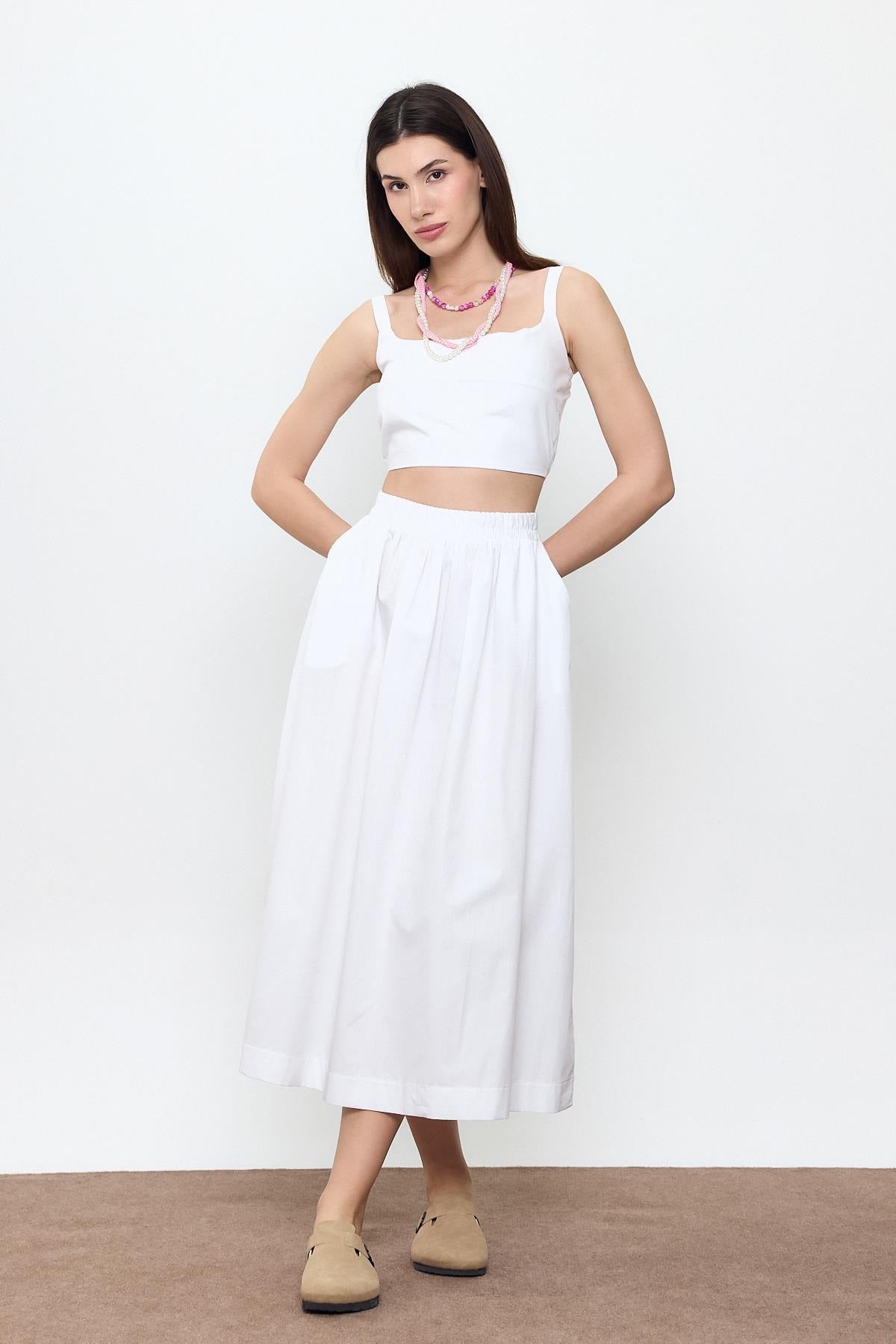 100% Cotton Ruffled Midi Skirt