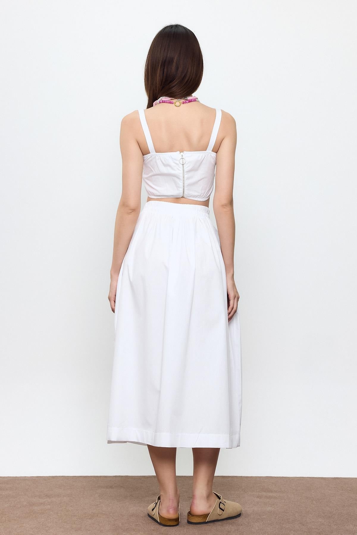 100% Cotton Ruffled Midi Skirt