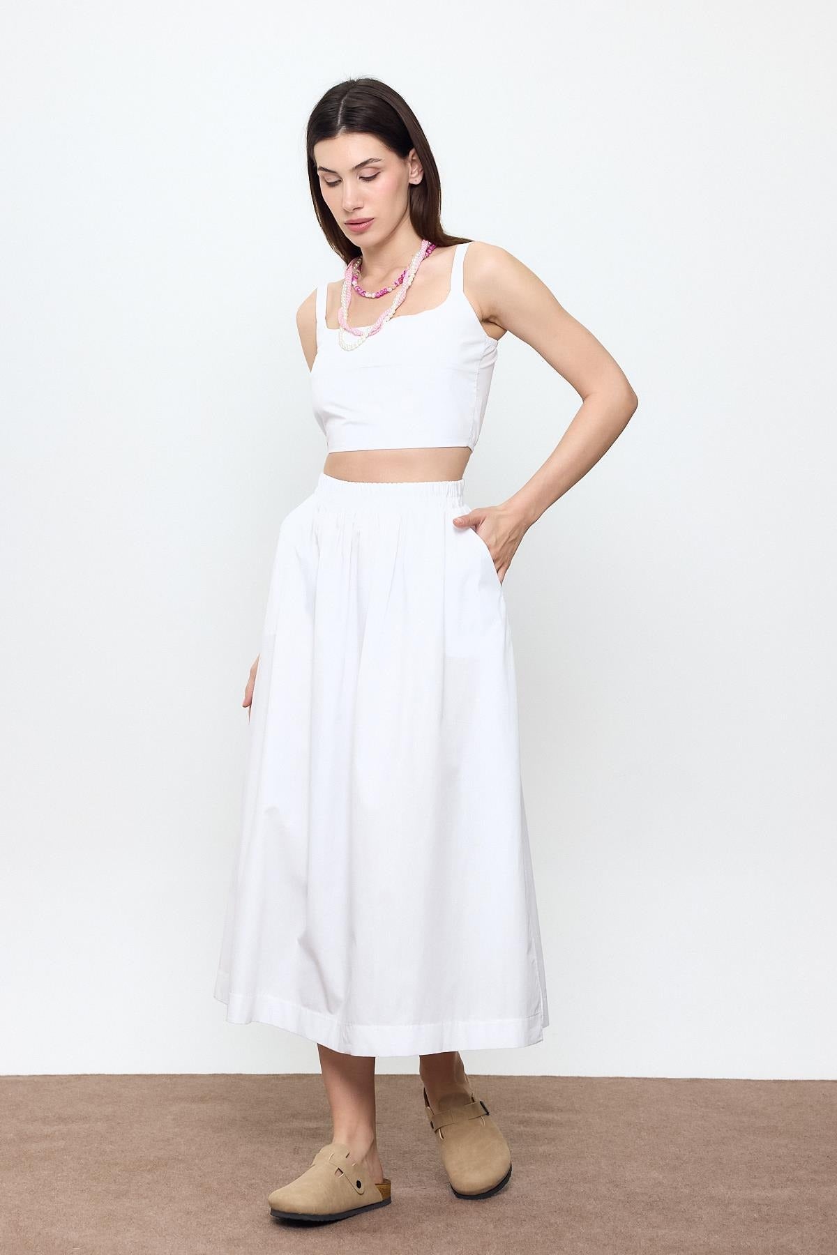 100% Cotton Ruffled Midi Skirt