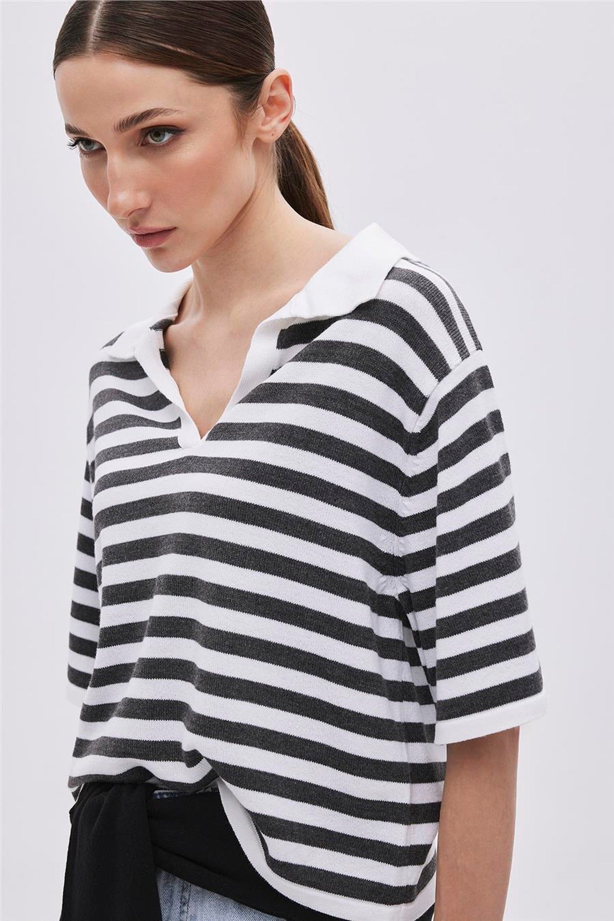 Striped Polo Collar Jumper