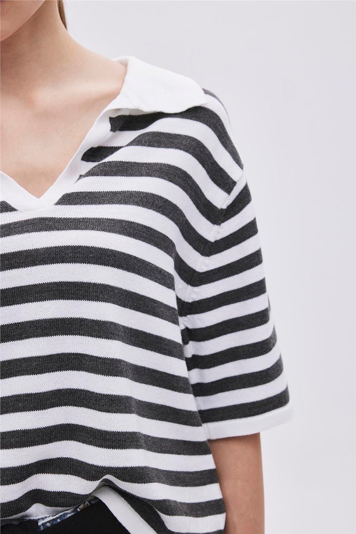 Striped Polo Collar Jumper