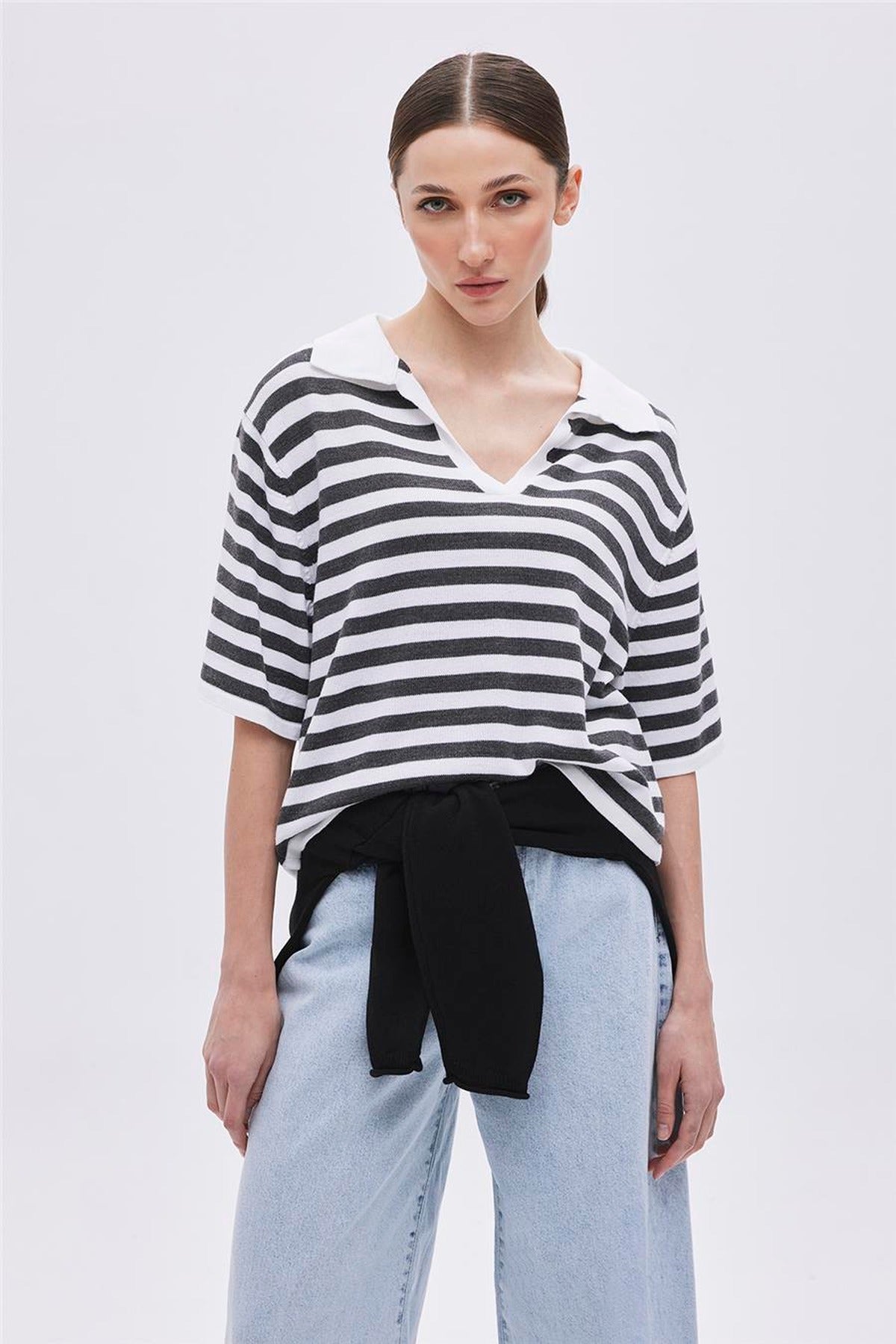 Striped Polo Collar Jumper