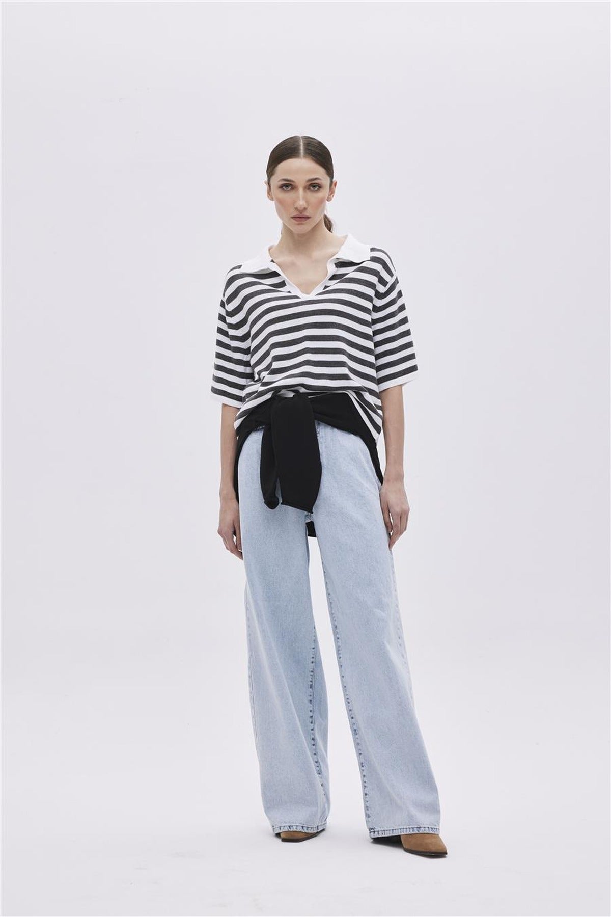 Striped Polo Collar Jumper