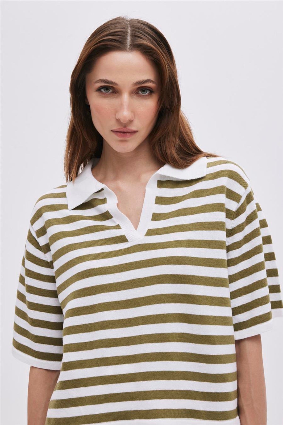 Striped Polo Collar Jumper
