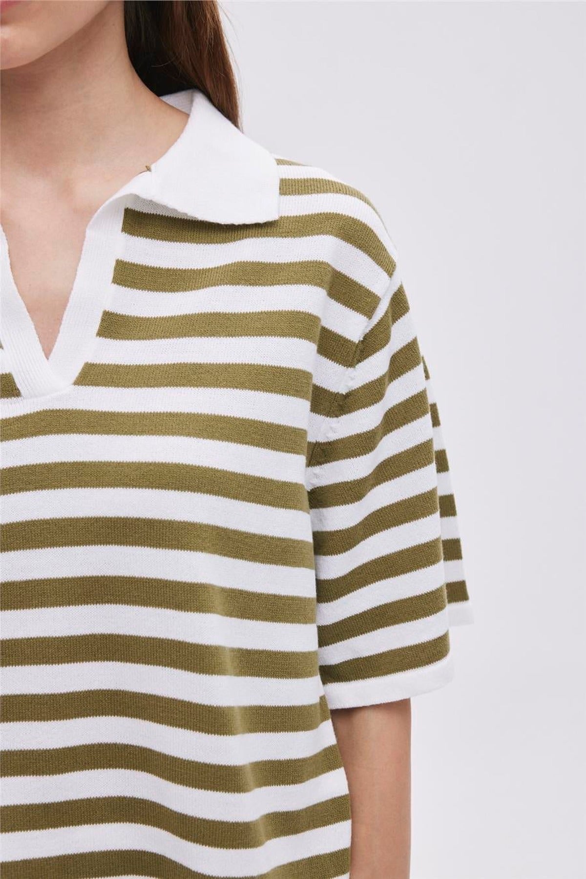 Striped Polo Collar Jumper