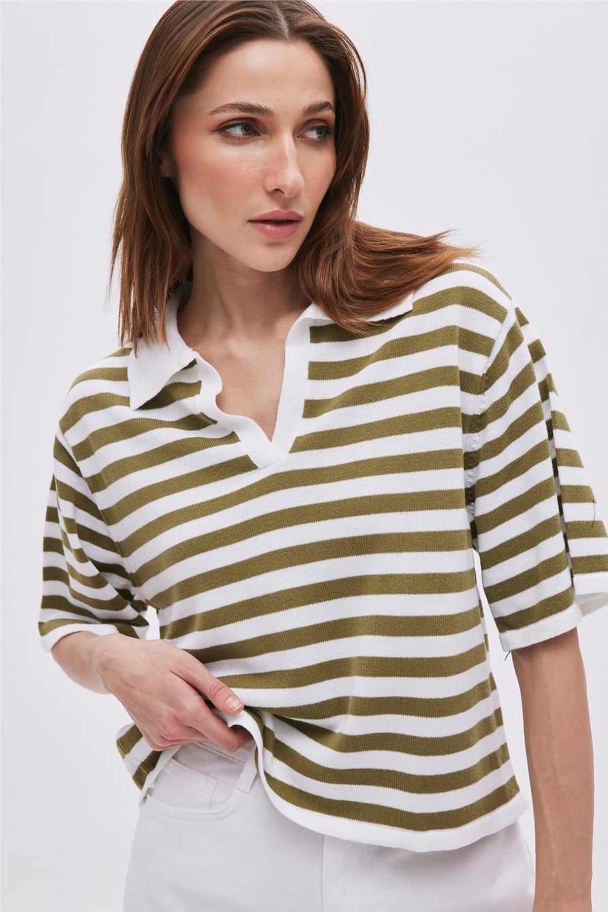 Striped Polo Collar Jumper