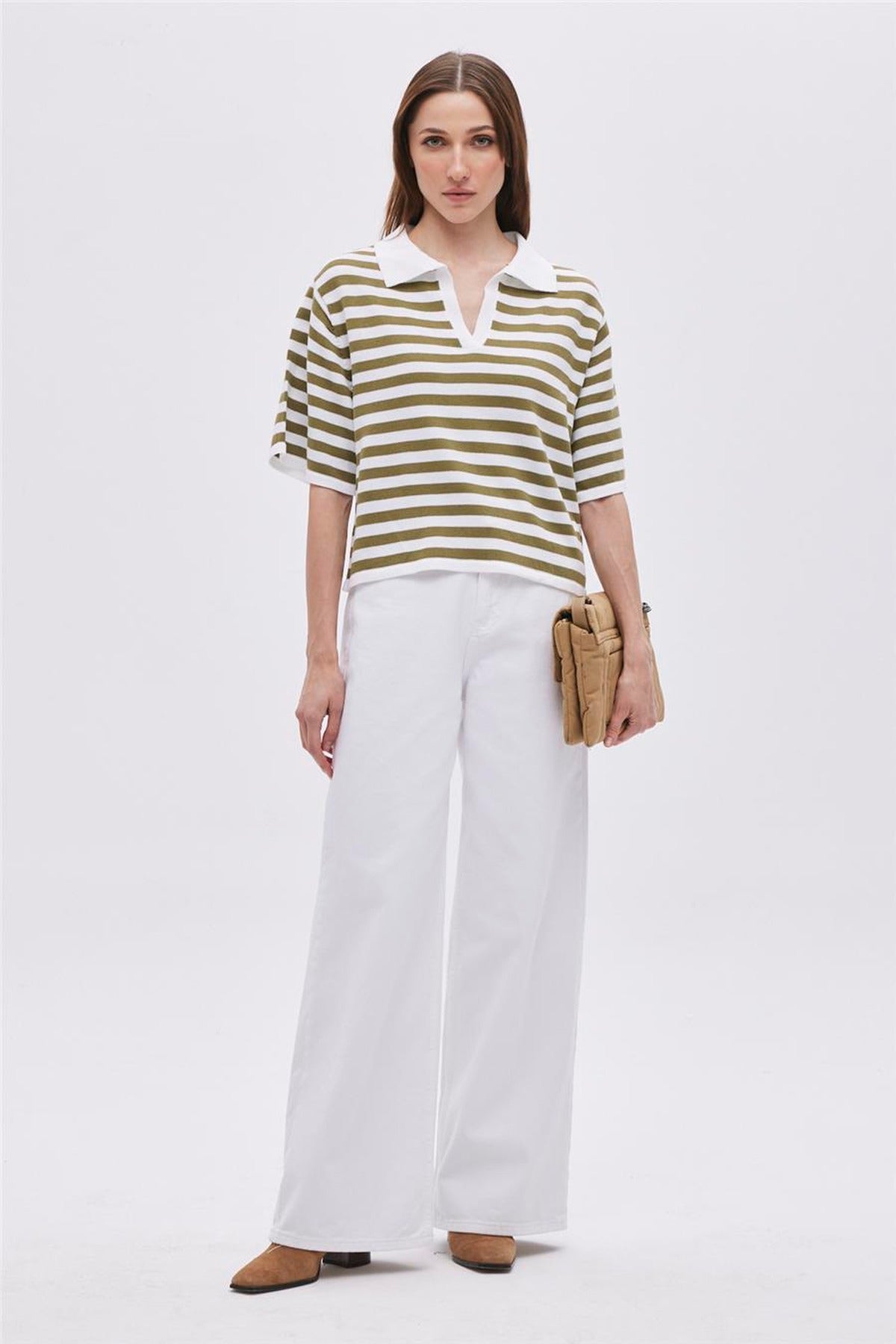 Striped Polo Collar Jumper