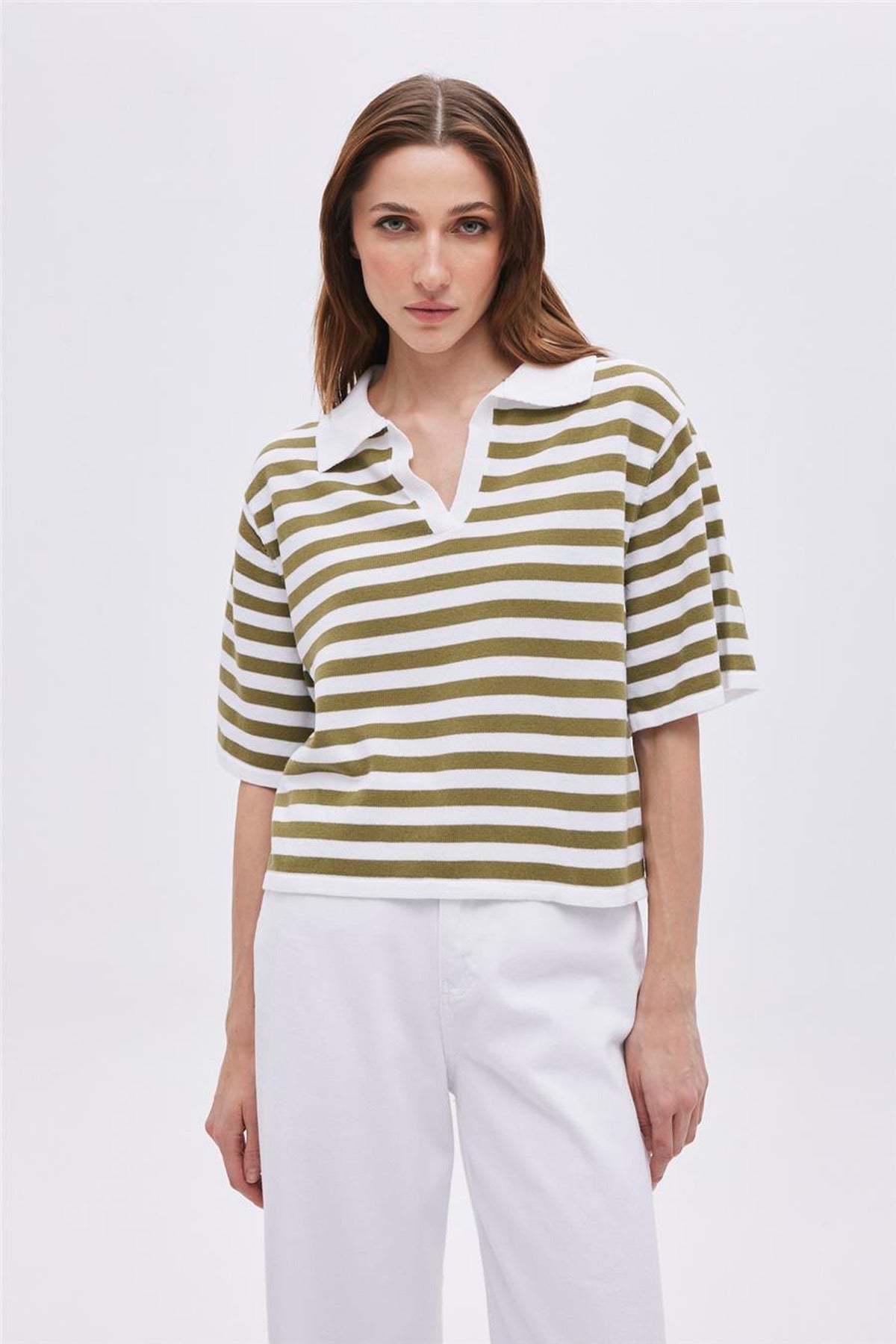 Striped Polo Collar Jumper