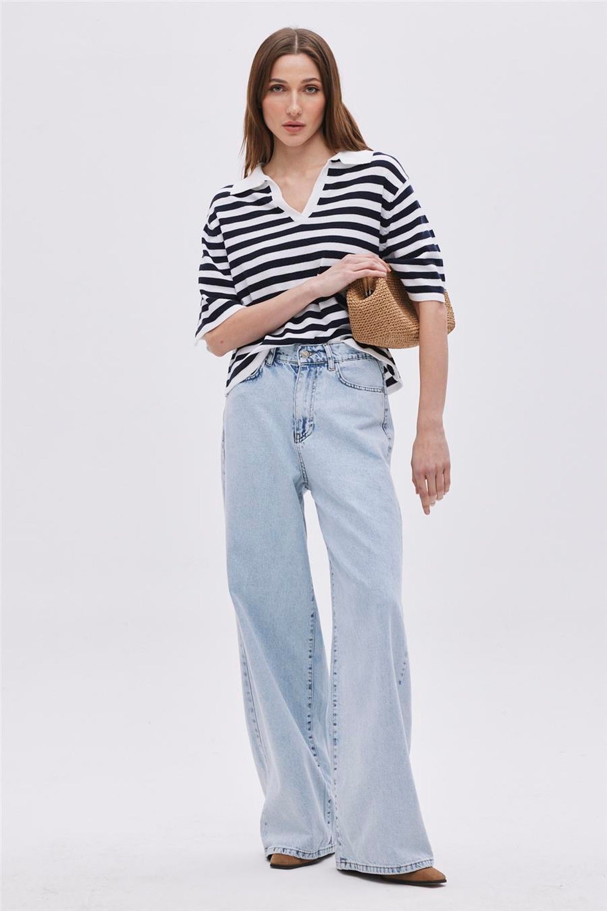 Striped Polo Collar Jumper