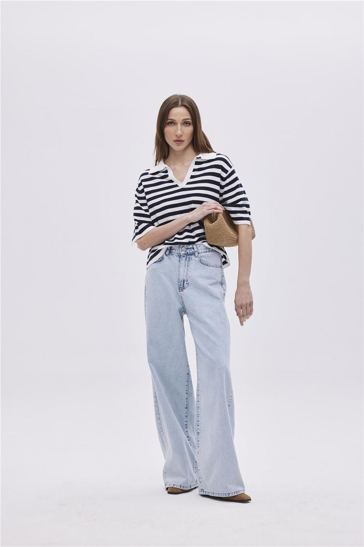 Striped Polo Collar Jumper