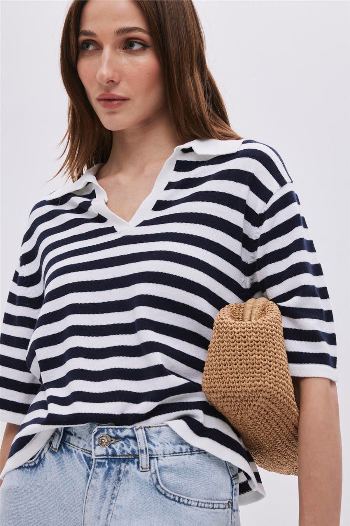 Striped Polo Collar Jumper