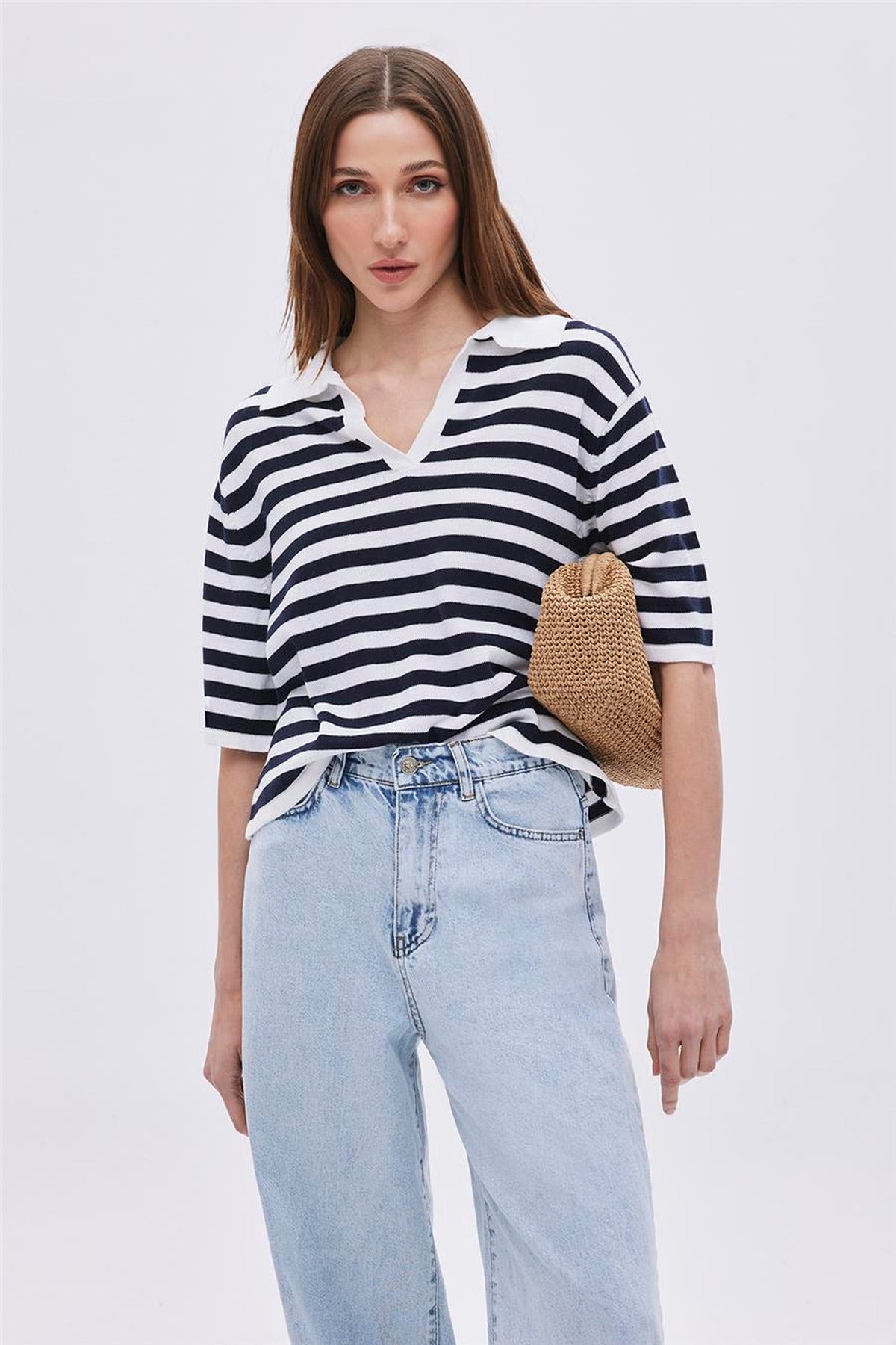 Striped Polo Collar Jumper