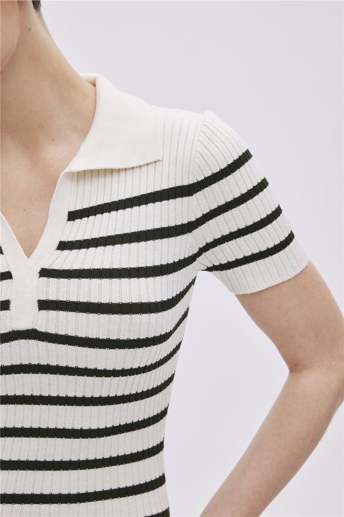 Striped Polo Collar Knit Dress