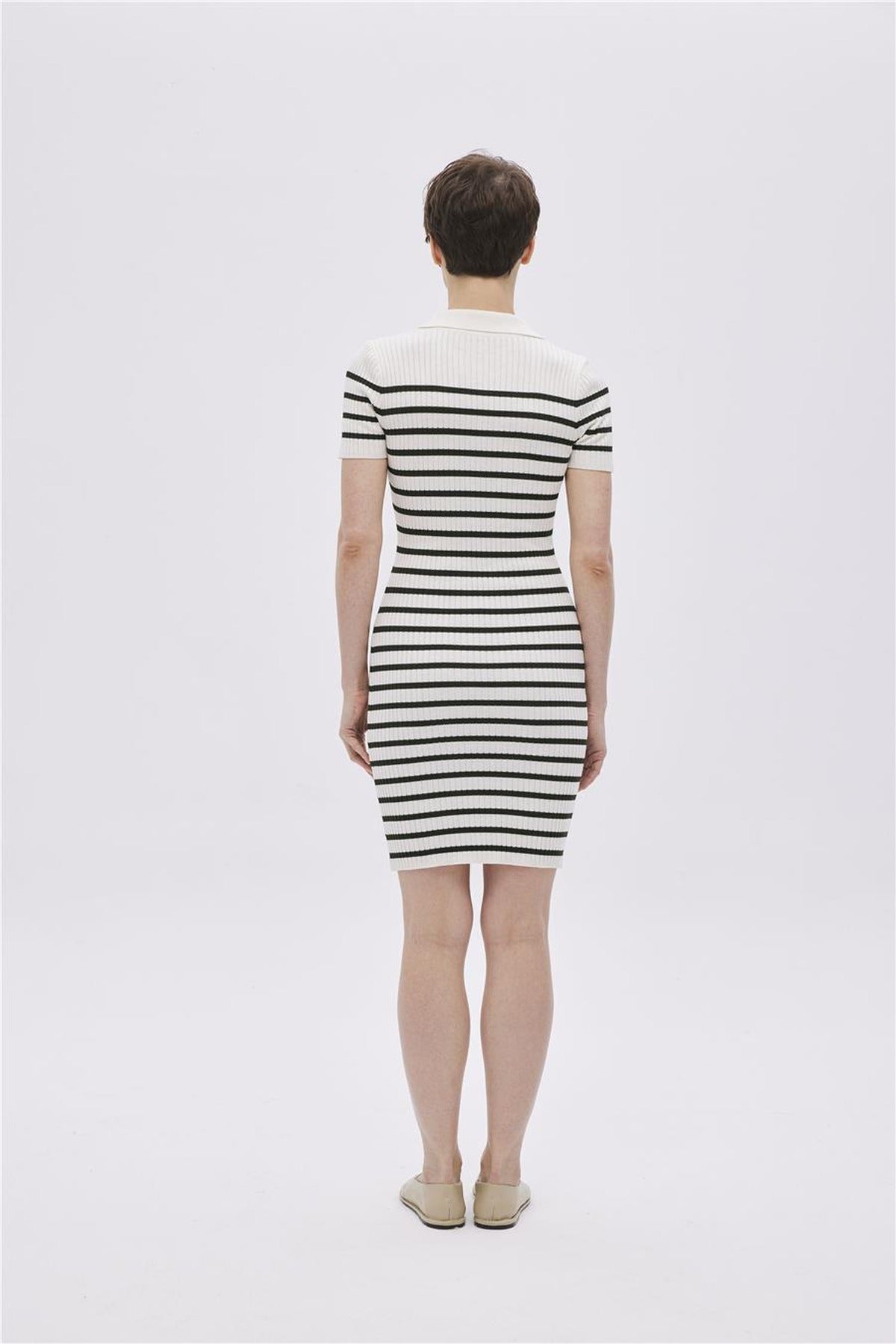 Striped Polo Collar Knit Dress