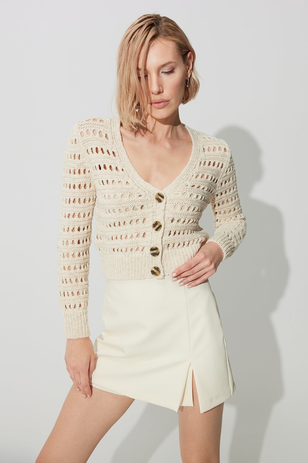 Openwork V-Neck Cardigan