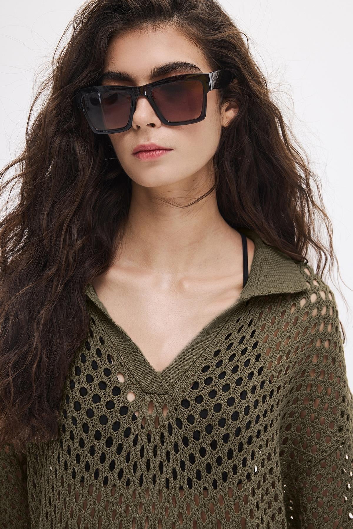 Openwork Polo Collar Dress
