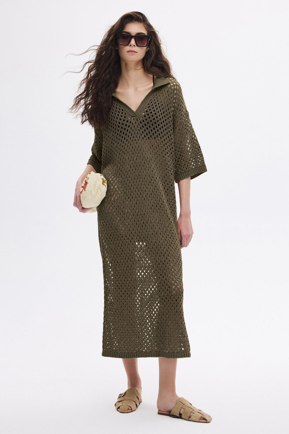 Openwork Polo Collar Dress
