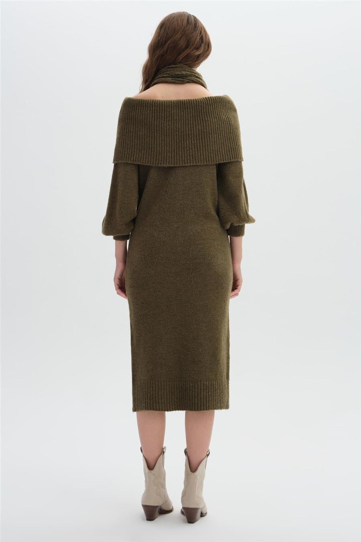 Shawl Collar Long Knit Dress