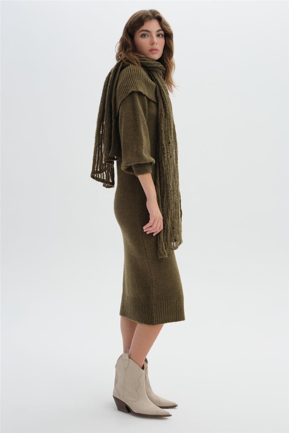 Shawl Collar Long Knit Dress