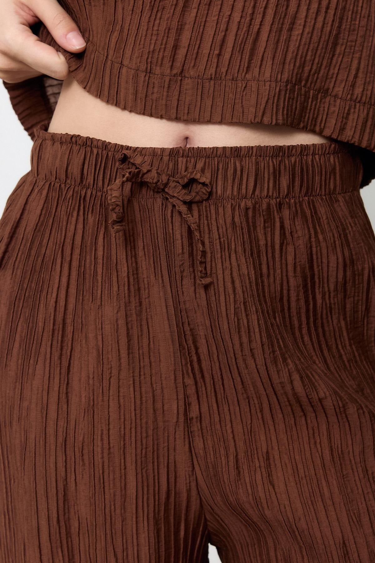Ribbed Elastic Waist Palazzo Trousers