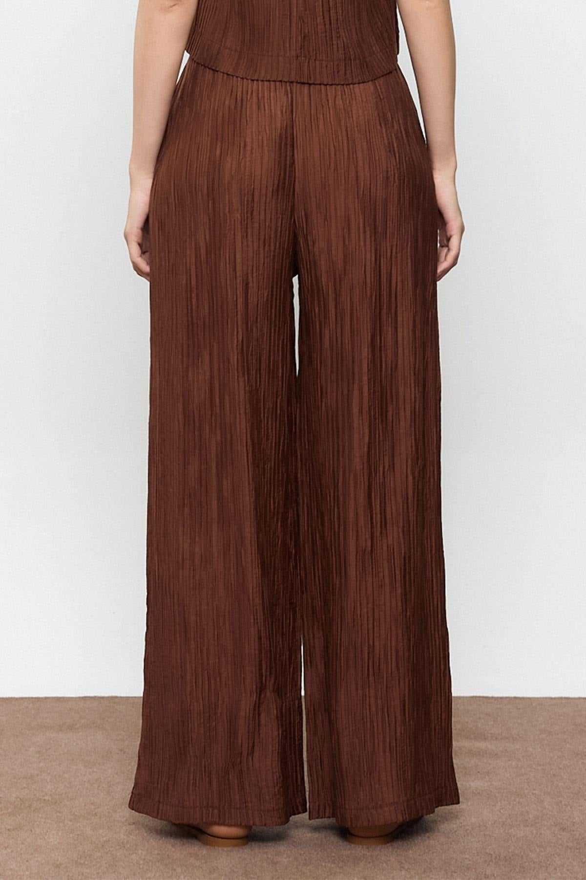 Ribbed Elastic Waist Palazzo Trousers