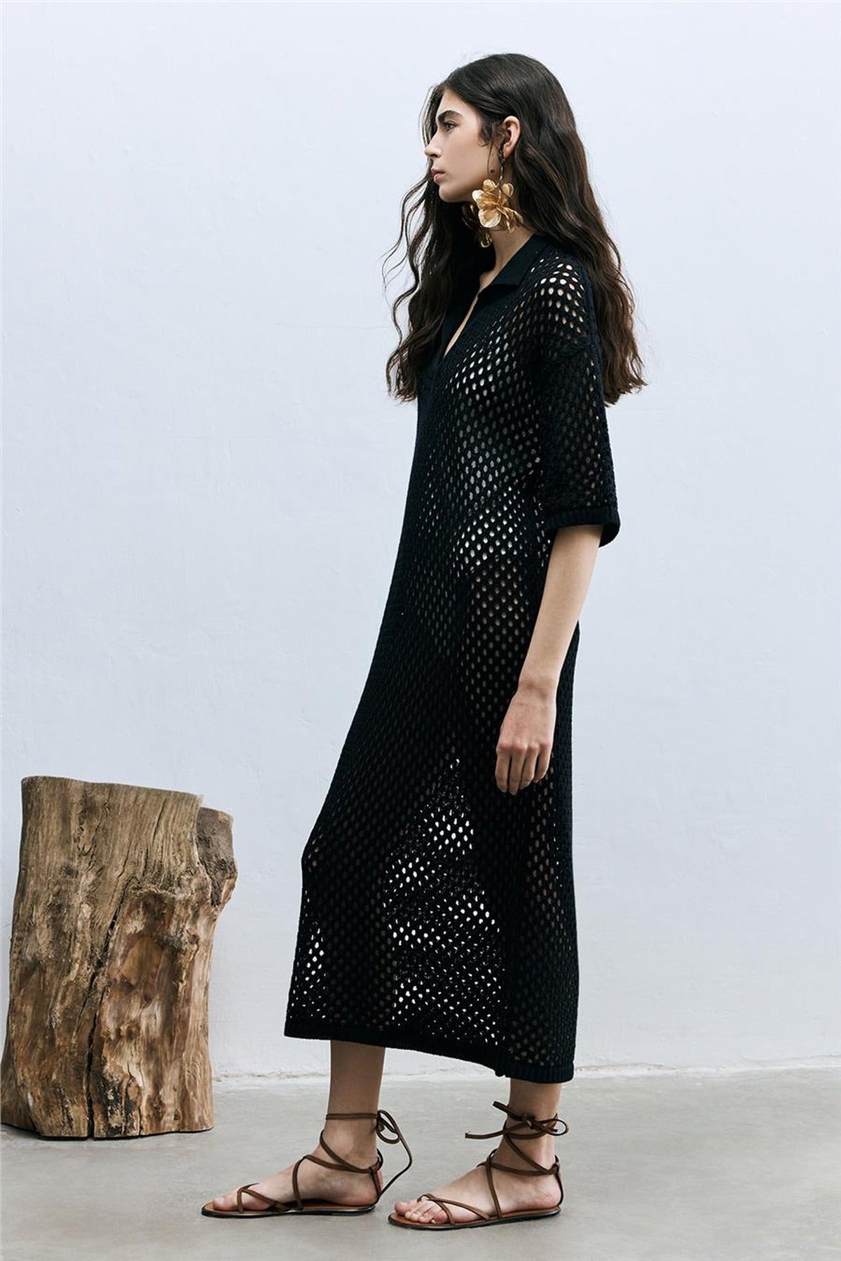 Openwork Polo Collar Dress