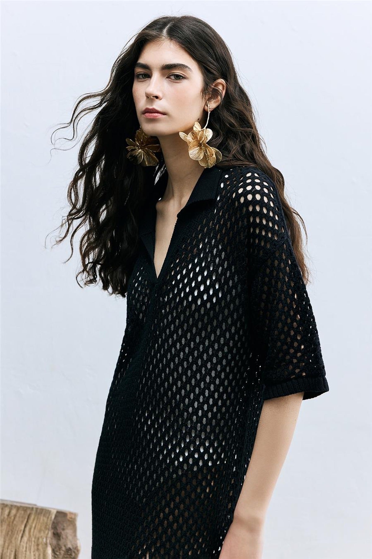 Openwork Polo Collar Dress