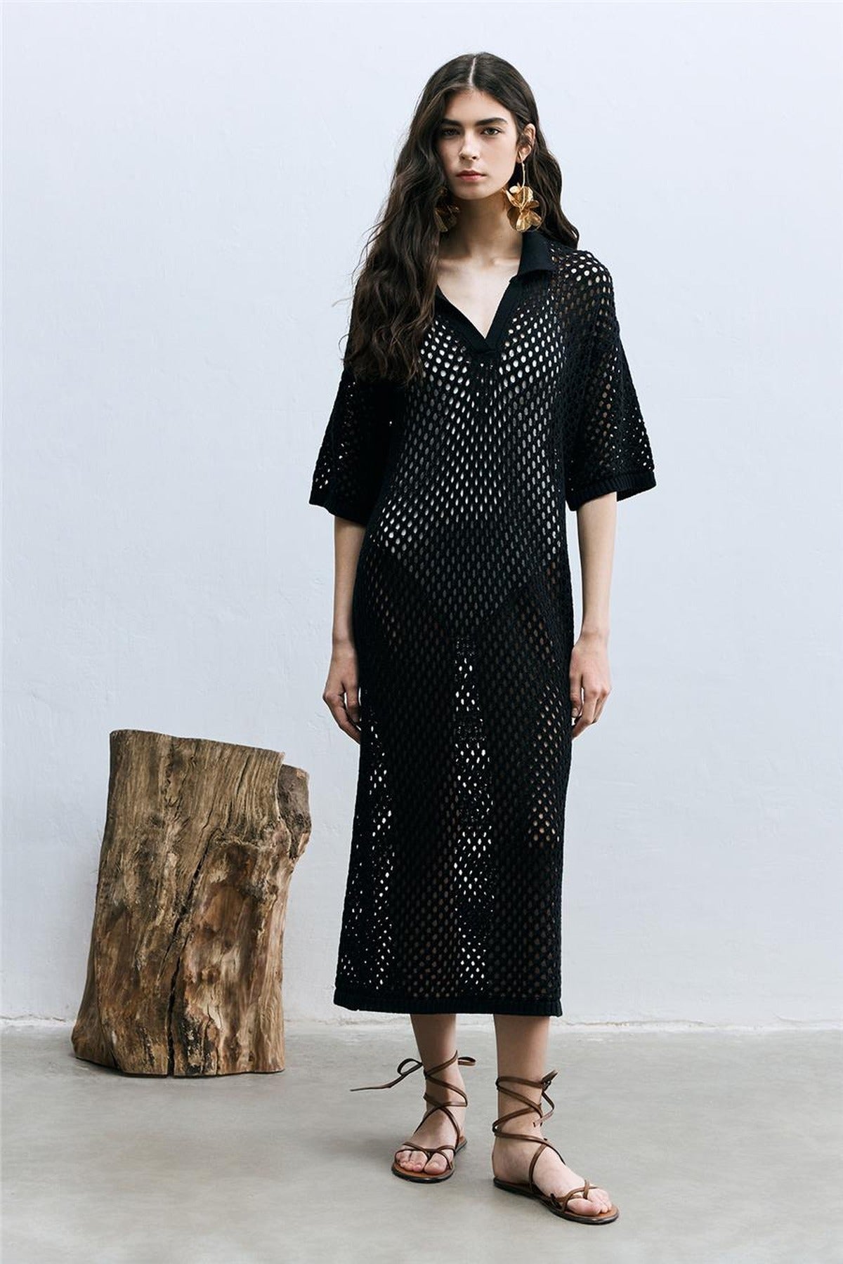 Openwork Polo Collar Dress