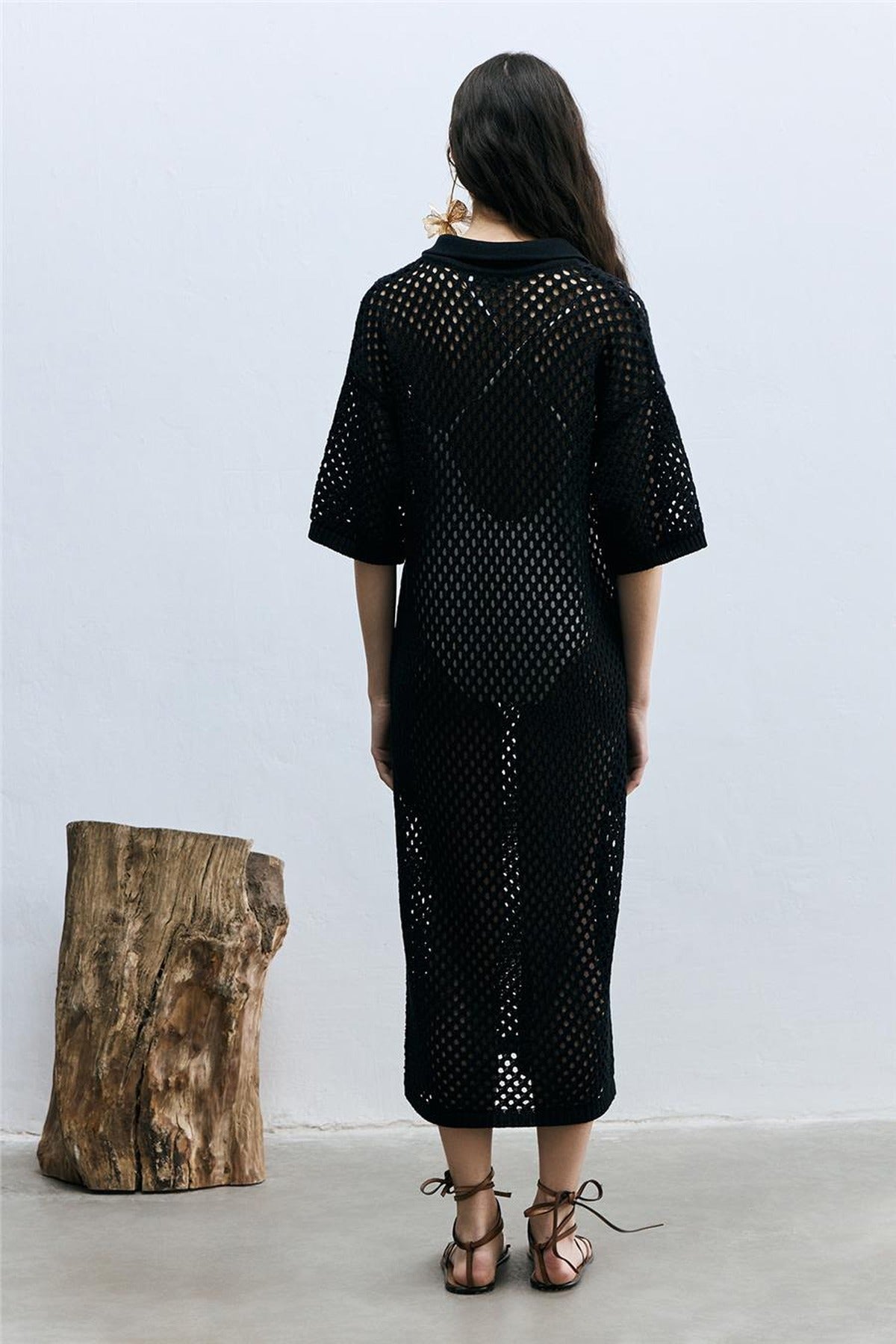 Openwork Polo Collar Dress