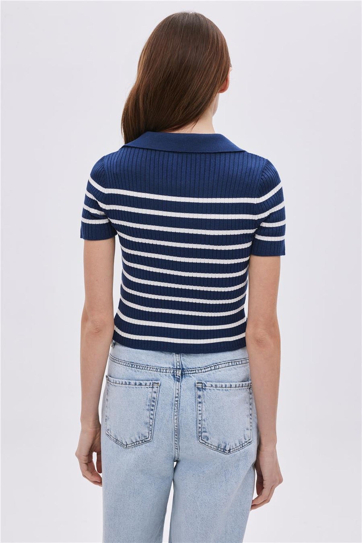 Striped Polo Collar Knit Jumper